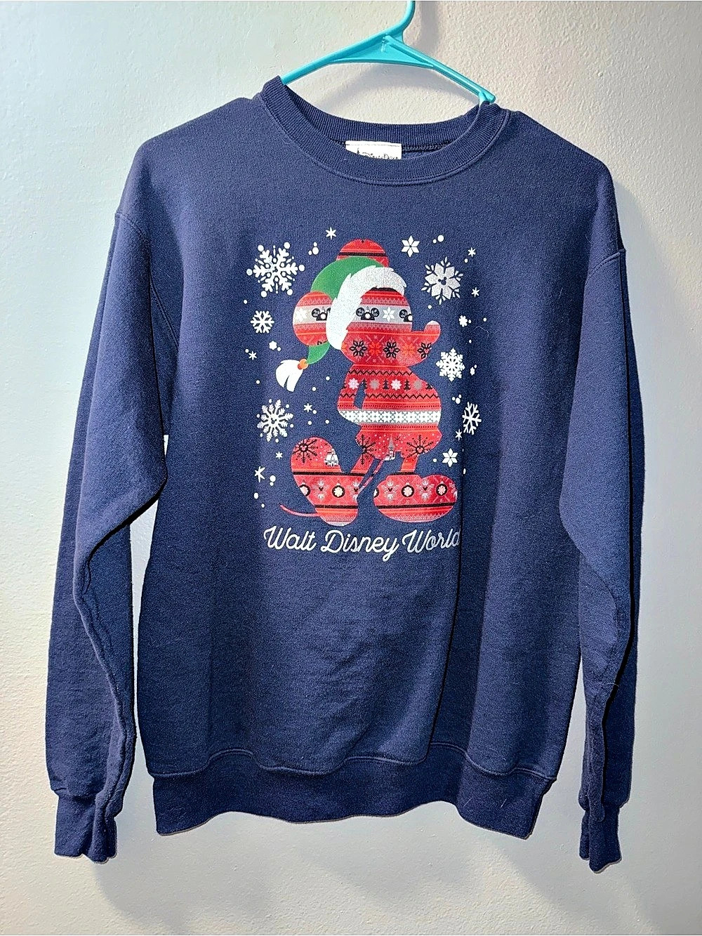 Disney Parks Walt Disney World Mickey Mouse Christmas Sweatshirt Blue & Red Size
